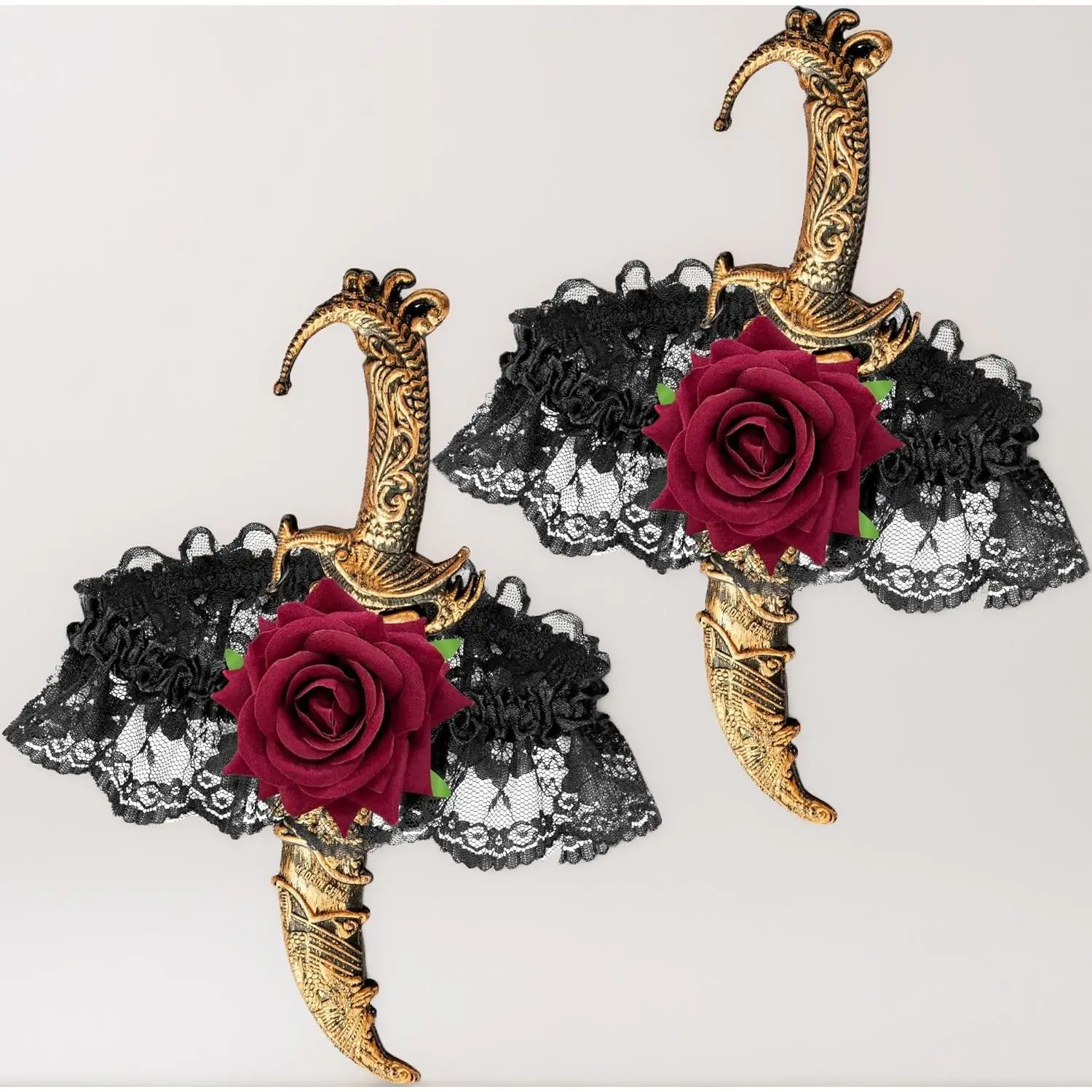 2 PCS Pirate Swords with Lace Bow Thigh Garter Women Pirate costume Accessories with Dagger Halloween Cosplay