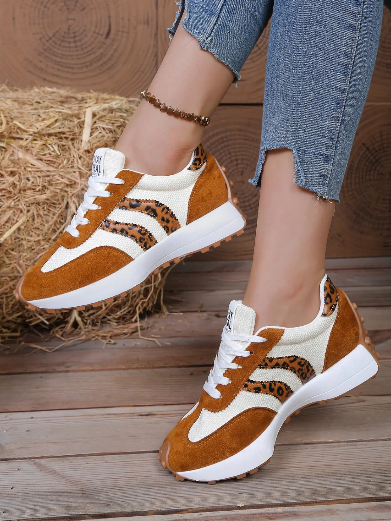Women's Casual Sports Shoes, Elegant Fashion Sneakers, Round Toe Low Top, Lace-Up Thick Sole, Versatile Mesh Shoes for Spring & Fall