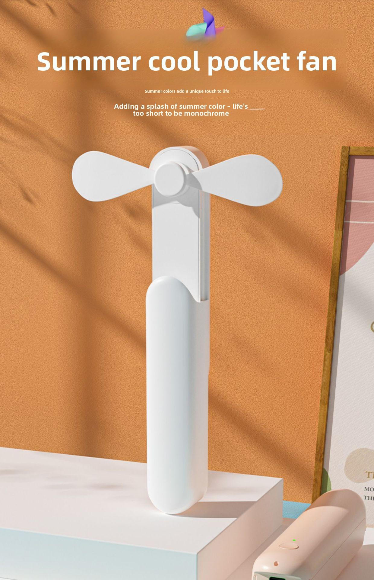 Handheld portable mini fan, retractable USB rechargeable fan, silent for office desktop use