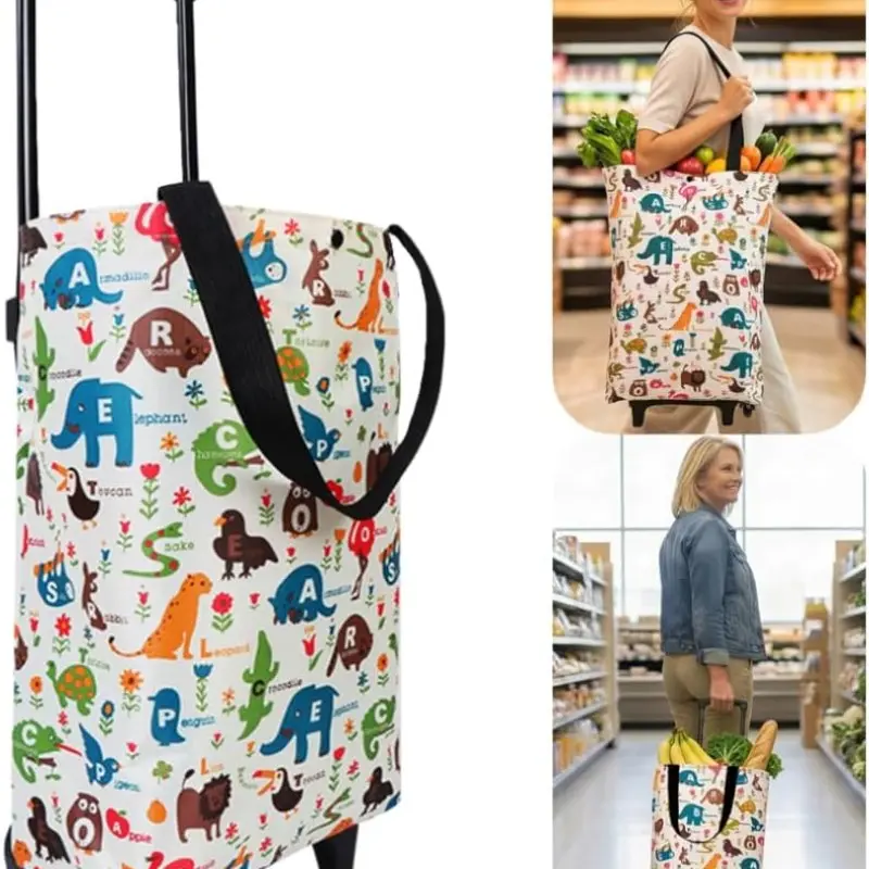 Multifunctional Folding Shopping Cart with Wheels, Lightweight Durable Oxford Fabric, Ideal for Shopping and Travel, Easy to Move and Store