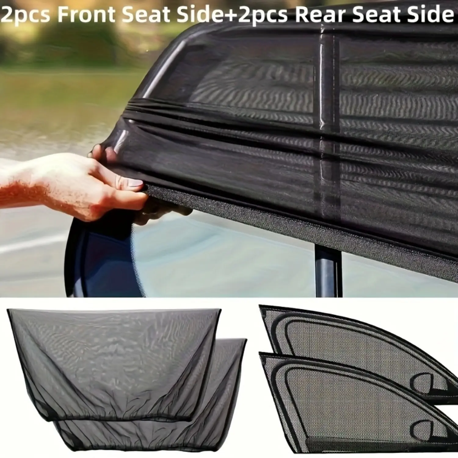 4 Pack Car Window Shades with Insect Mesh Screen, UV Protection Breathable Car Window Net, Universal Fit for Most Vehicles, Heat Insulation Privacy Sunshade for Travel Camping