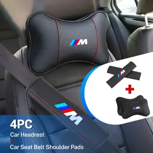 PU Leather Car Headrest Neck Pillow Seat Belt Shoulder Pad For BMW M Emblem M3 M5 E46 E36 E34 F10 E90 F30 E60 F30 E53 E30 E92 Accessories