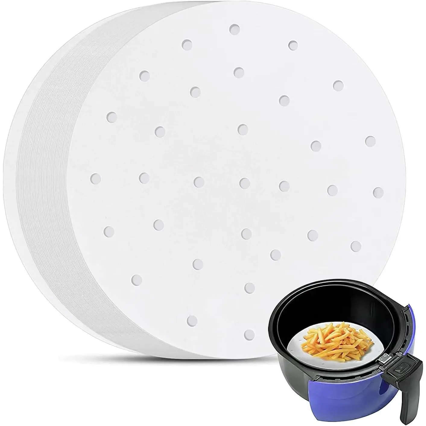 7 Inch Air Fryer Liner,200PCS  Paper for Air Fryer Precut Perforated  Paper Steaming Paper for Steaming Basket and
