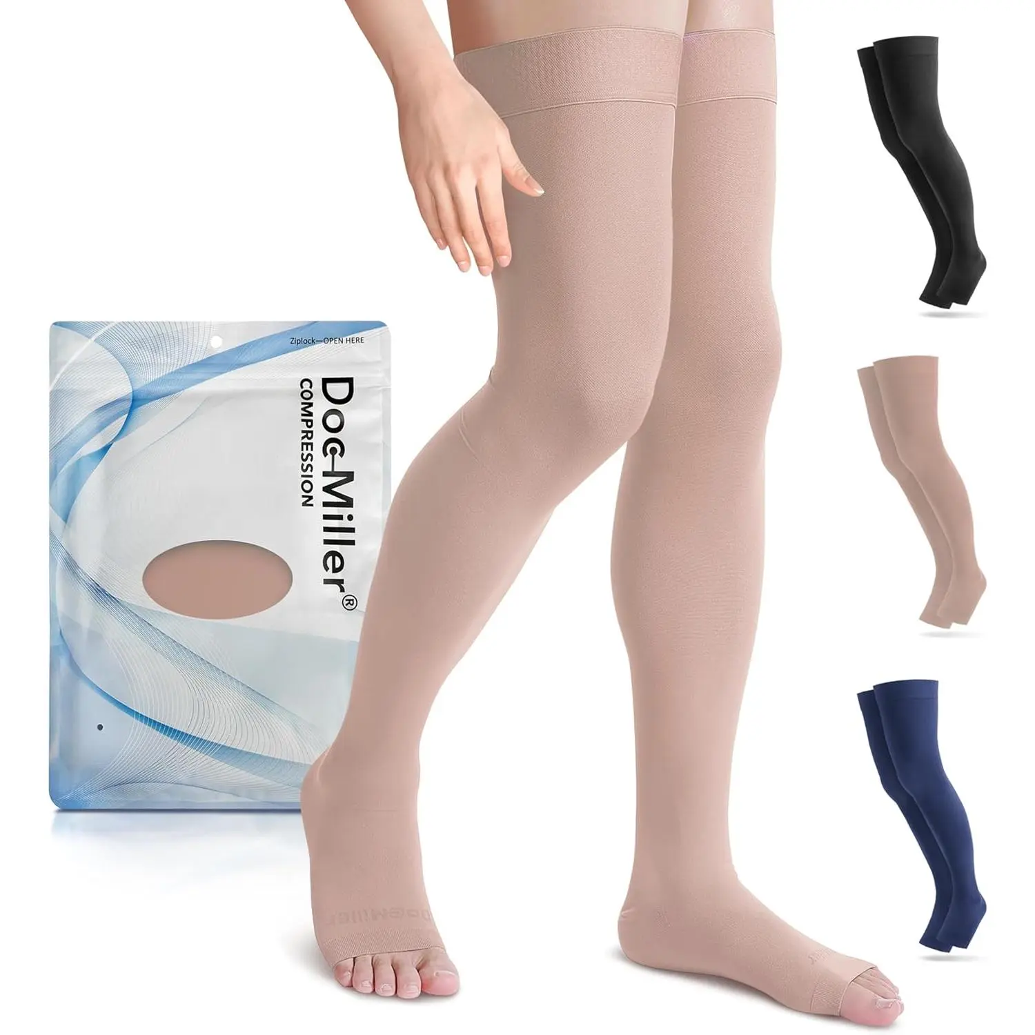 Maternity Open Toe Thigh High Compression Stockings 15-20mmHg - Varicose Relief, Pregnancy Support for Women