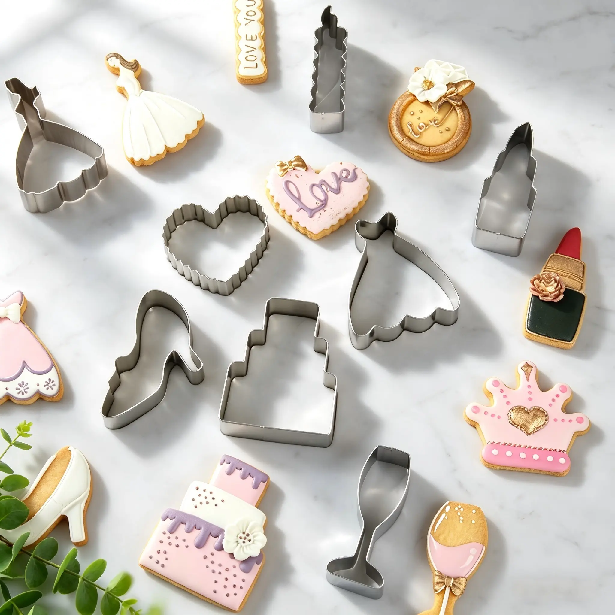 12-Piece Wedding Cake Decoration Set, Stainless Steel Cookie Cutter & Mold, Bride, Groom, Engagement Ring Designs, Perfect for Weddings, Anniversaries, Valentine's Day Gifts