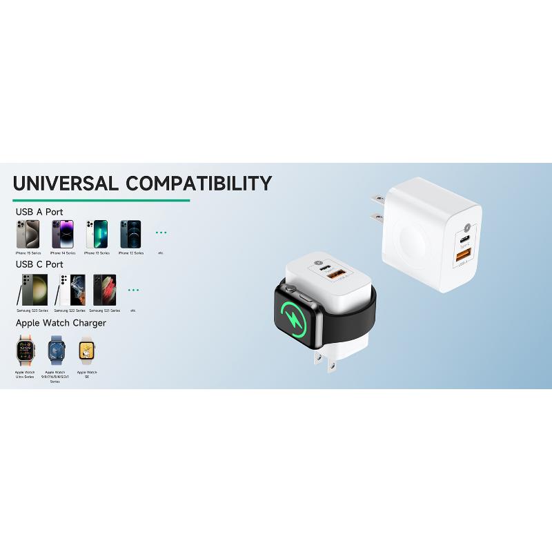 Watch Charger, Magnetic Wireless Charging Block with PD 23W USB-C Fast Charger, 3-in-1 Dual Port for Watch Series Ultra/SE/9/8/7/6, Phone 16/15/Pro Max,iPad Pro/Air, White