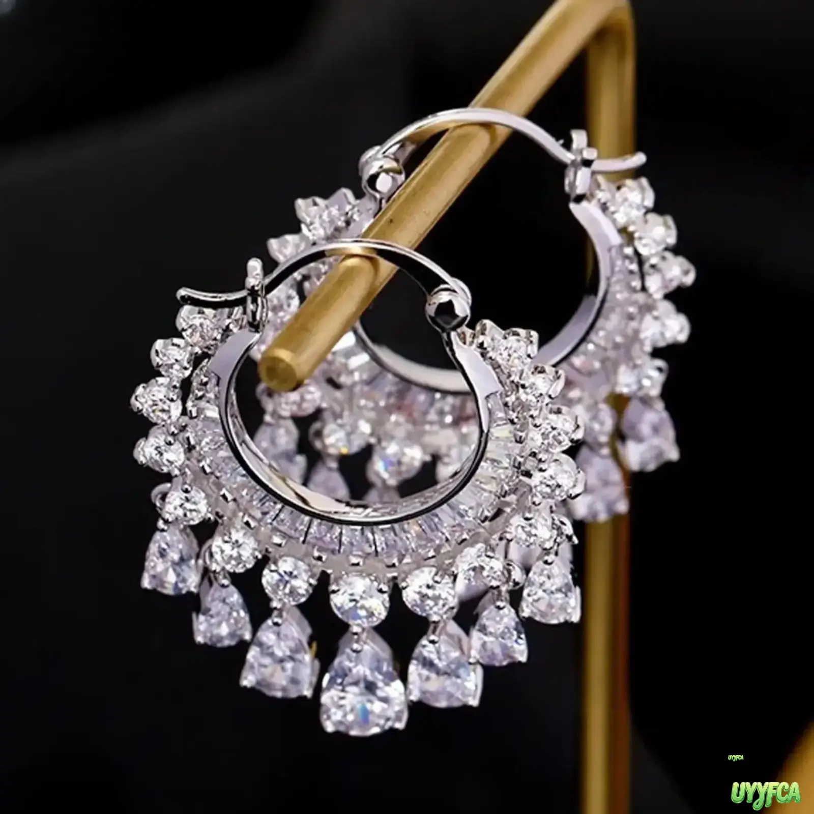 Round Hoop Waterdrop Cubic Zirconia Tassel Drop Earrings For Women, Full Pave Baguette Teardrop Crystal Dangle Huggie Hoops, Sparkly Silver Plated Statement Jewelry, Elegant Glam Accessory For  Night Club Dinner Party Vacation Daily Occasion Gifting