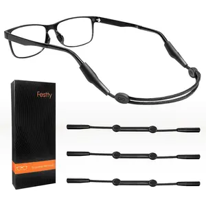 Festty Glasses Strap Sports 3 pcs, Eyeglasses Strap Holder for Kids Women Men, Adjustable Sunglasses lanyard string chain，Reading eye glasses holders around neck, Eyewear Retainer (Black)