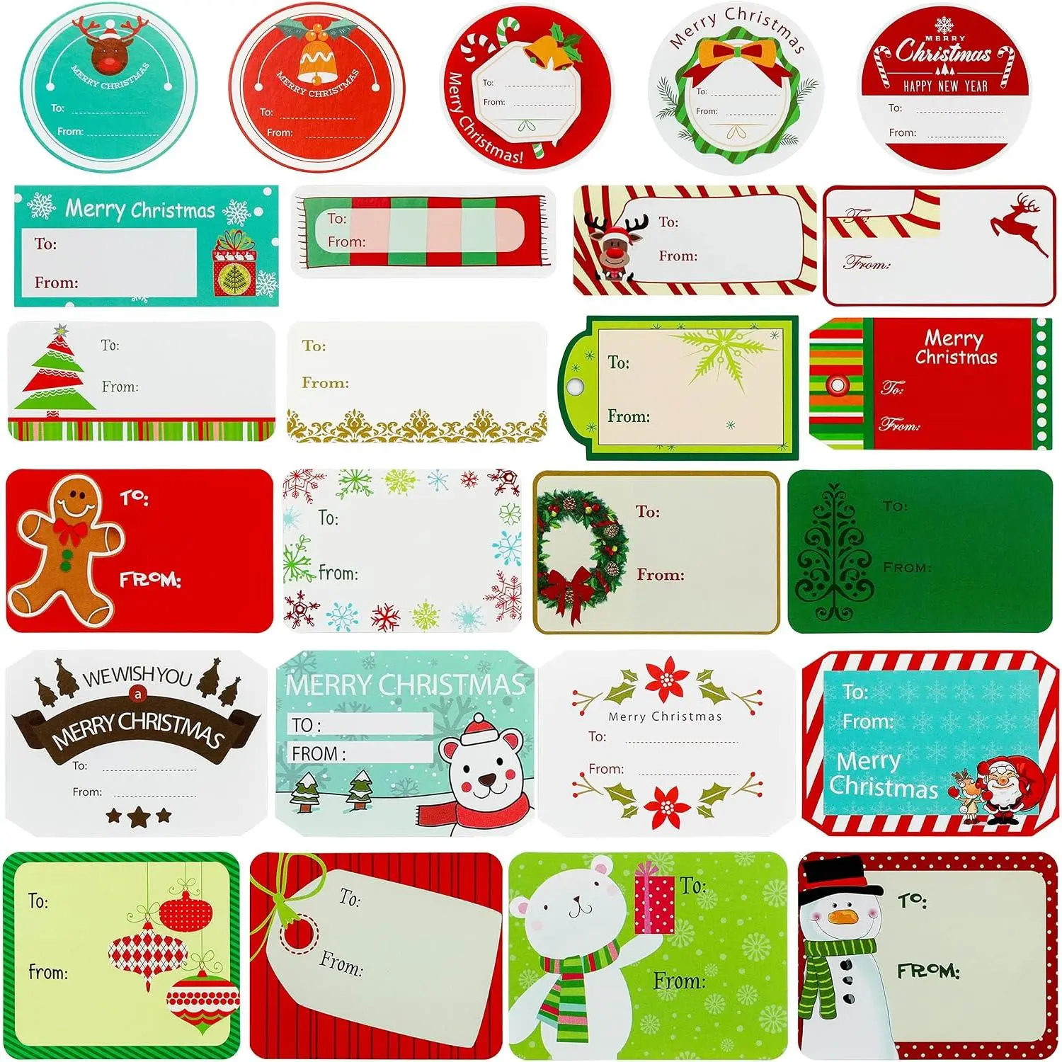 432 count Christmas Sticker Labels, Self Adhesive Christmas  Tags for  Boxes Envelopes, Santa Snowmen Xmas Tree Reindeer Holiday Decorative Presents Name Labels