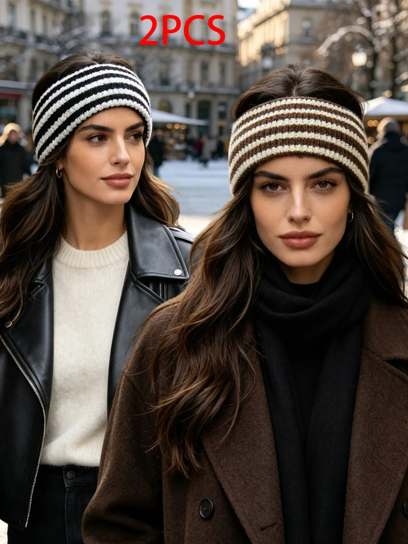 2pcs Elegant Striped Knit Headbands, Breathable Hair Concealment, Lightweight Elastic Yoga Sports Headwear, Warm Holiday Gift