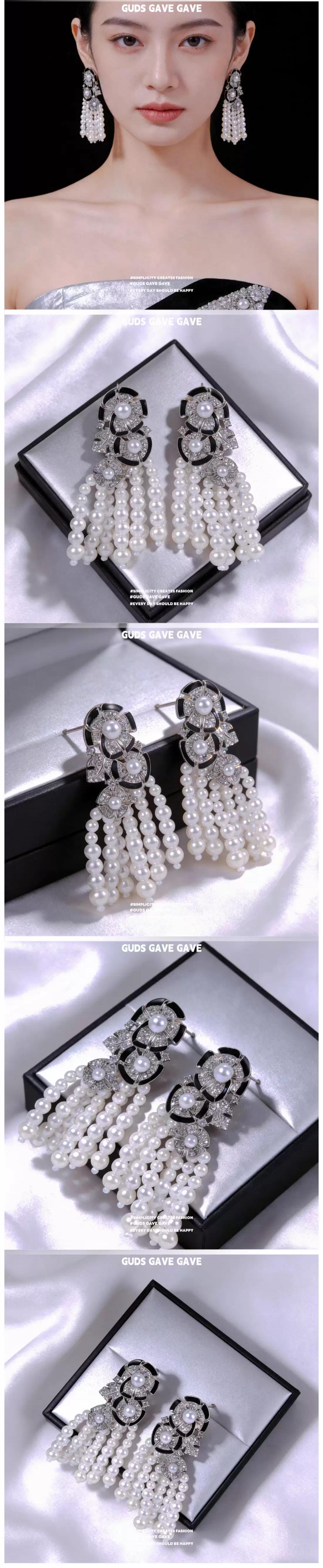 GUDS GAVE French Luxury Sparkling Long Tassel Earrings | Fairy Rose Camellia Zircon Ear Jewelry