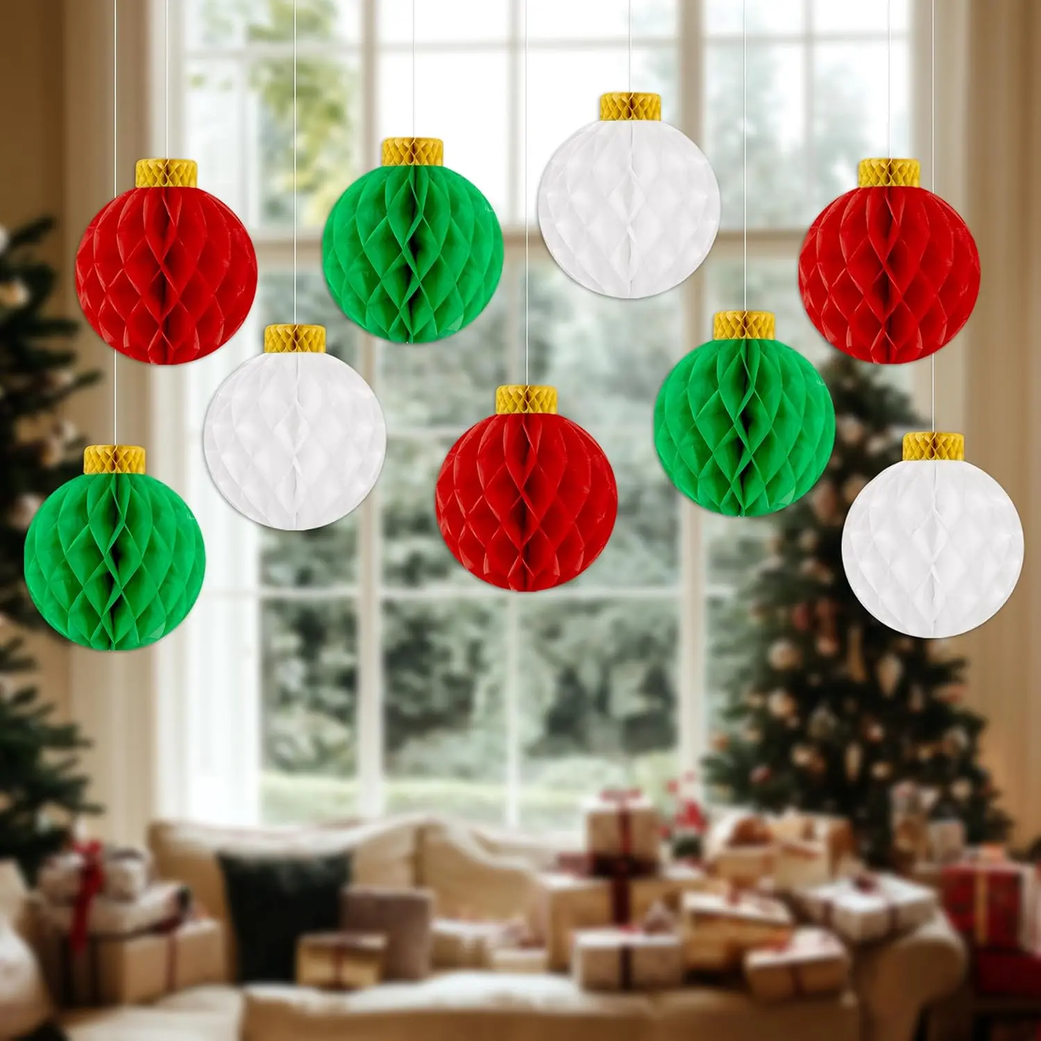 Christmas Party Decorations  Balls, 9 count Large Paper  Ornaments Indoor for Table Centerpieces, Xmas Holiday Classroom Supplies