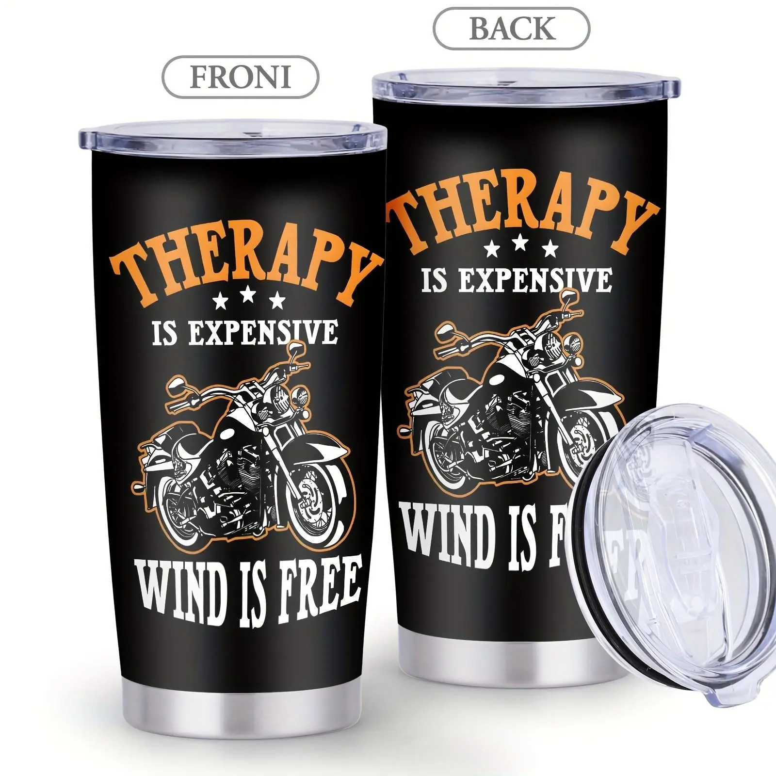 Retro Stainless Steel Insulated Mug - Black Background Classic Cruiser Bike Graphic, Leak-Proof Lid Included, Drink Tumbler for Motorcycle Lovers, Outdoor Driving Gift