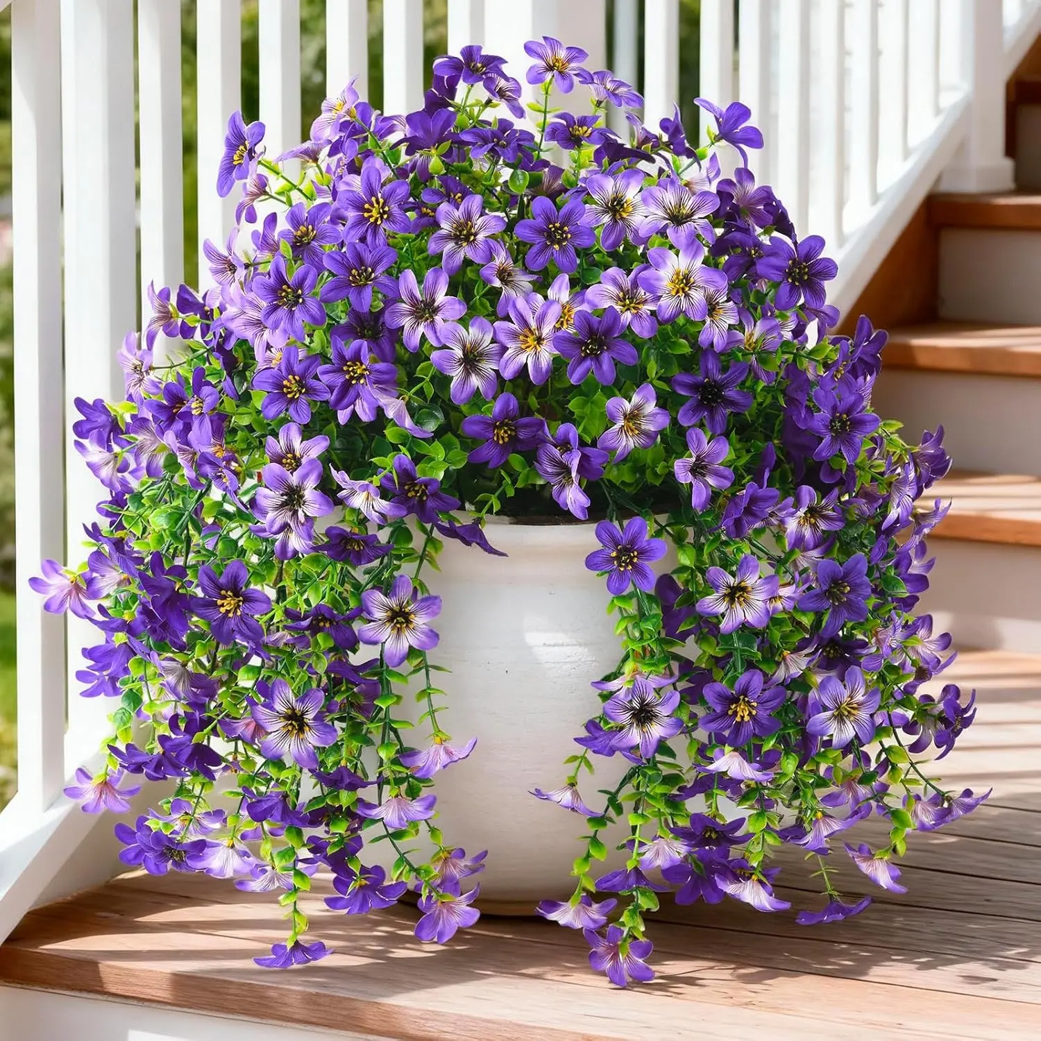 Artificial Flowers for Outdoor Faux Hanging Plants Spring Outside Decoration,2Bundles Fake Silk Flowers Realistic Outdoor Flowers No Fade UV Resistant Porch Patio Window Yard Balcony Decor