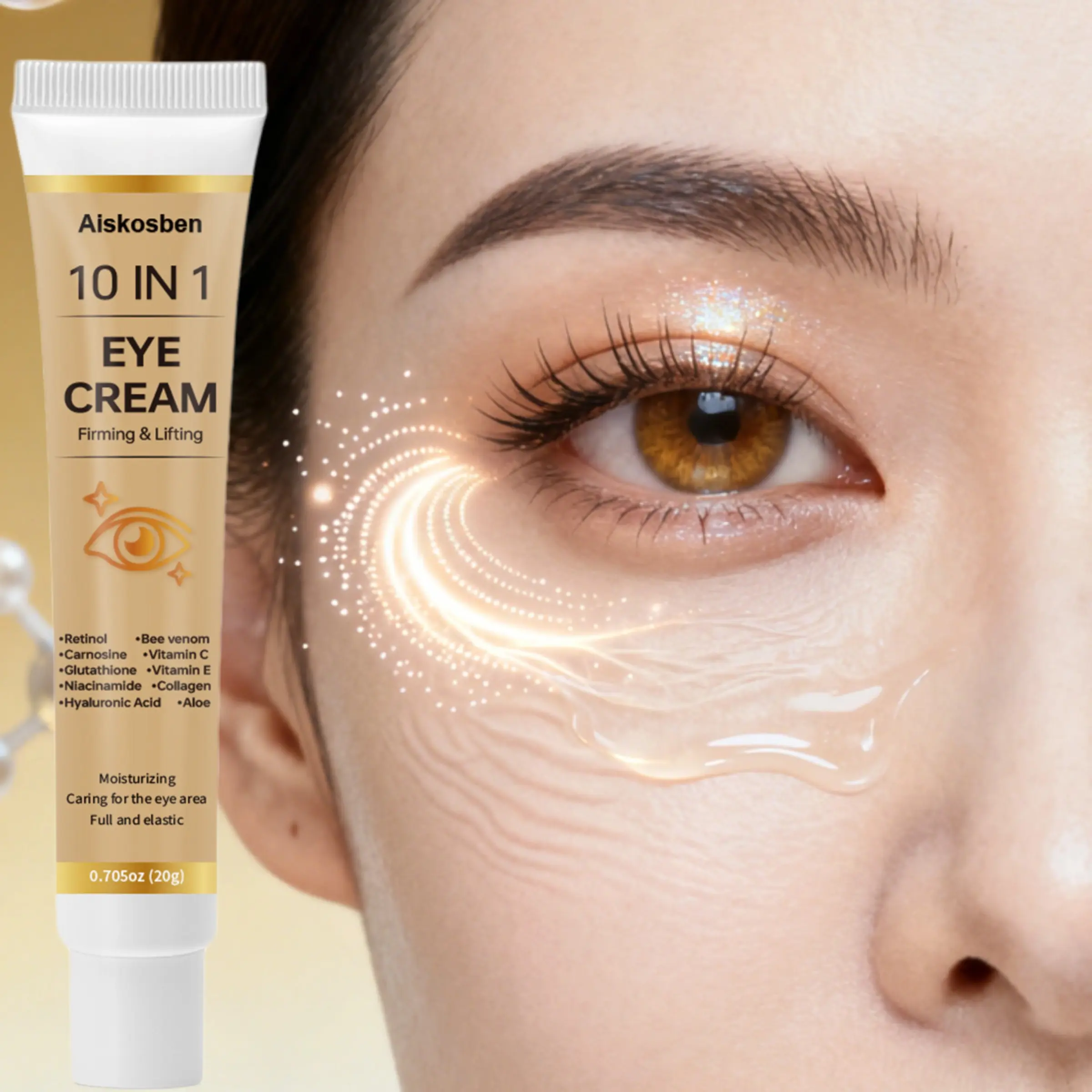 10-In-1 Eye Cream with Retinol, Bee Venom, Vitamin C, Hyaluronic Acid, Niacinamide, Collagen, Anti-Dark Circles, Wrinkle Filler, Moisturizing, 20g