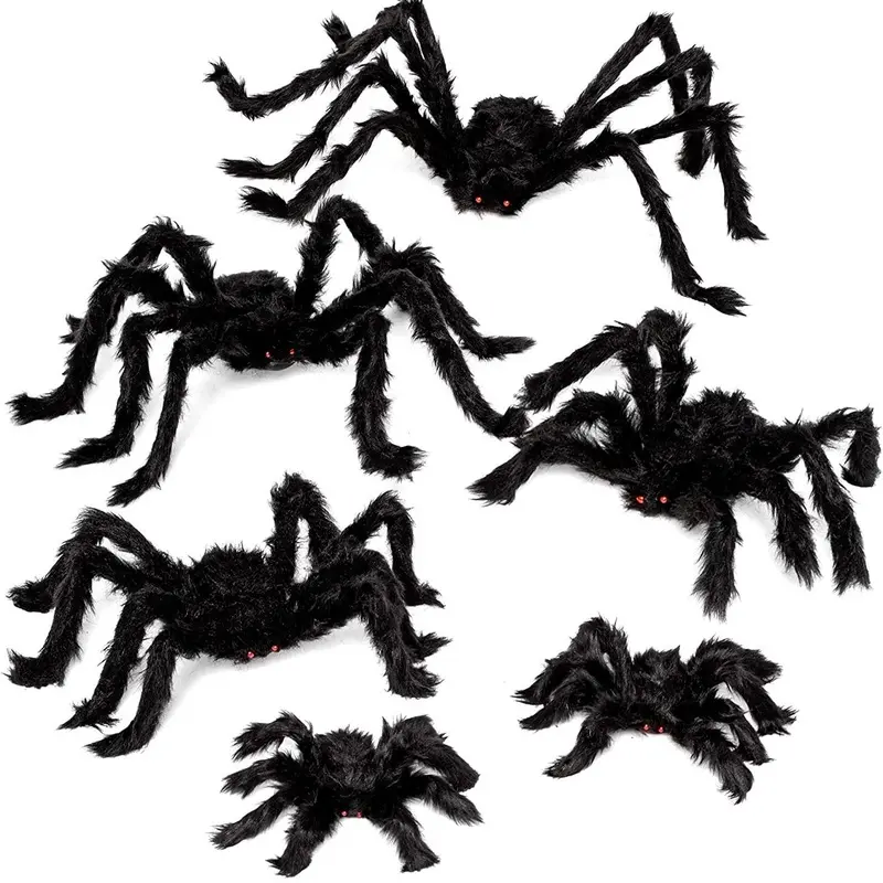 6 PCS Plush Halloween Spiders Decor, Realistic Scary Giant Fake Spider Props, Spooky Ornaments for Halloween Party, Haunted House, Indoor Outdoor Yard Home Decor