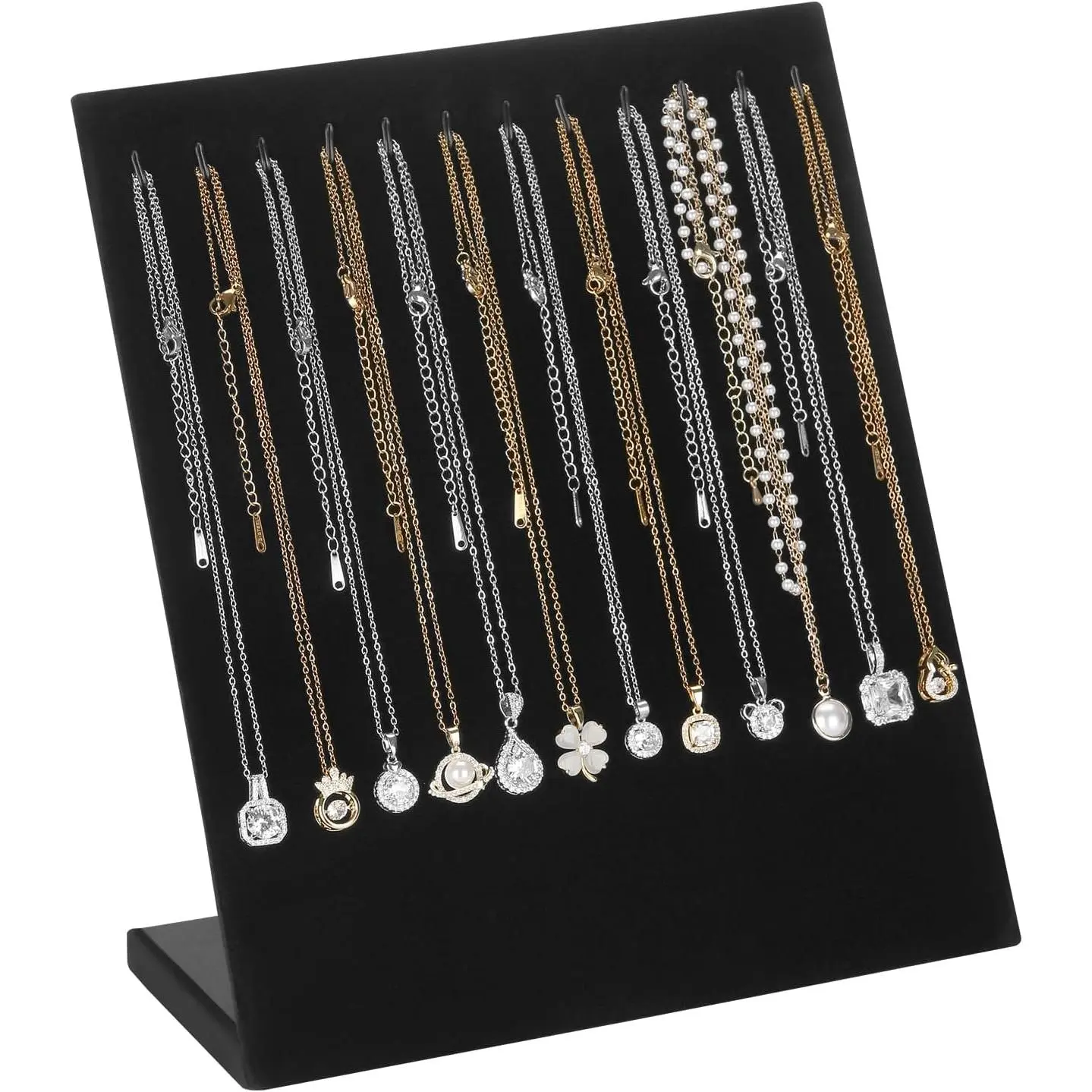 L-Shaped  Necklace Display Stand (Black 12 Hooks) |  Holder Board, for Necklaces Pendants Long Chains, Retail Selling &   Use, Photography Props