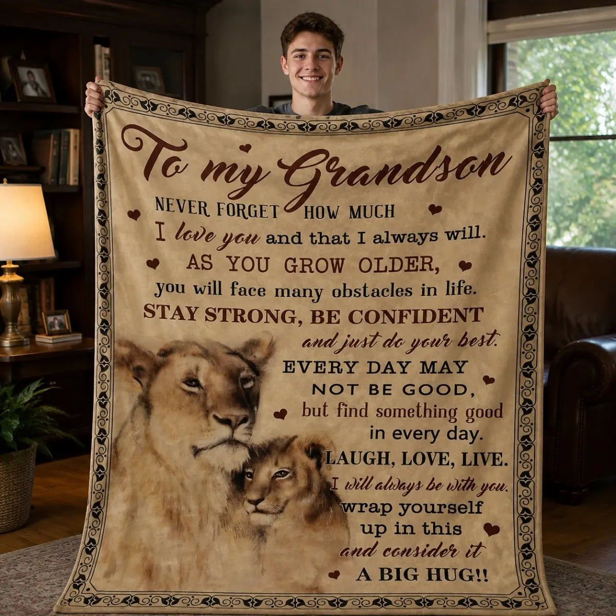 Grandson Gifts Blanket from Grandma, Heartfelt Keepsake Throw Blanket for Grandson, Inspirational Love Message Blanket, Birthday Graduation Gift for Boys, Cozy Family Gift