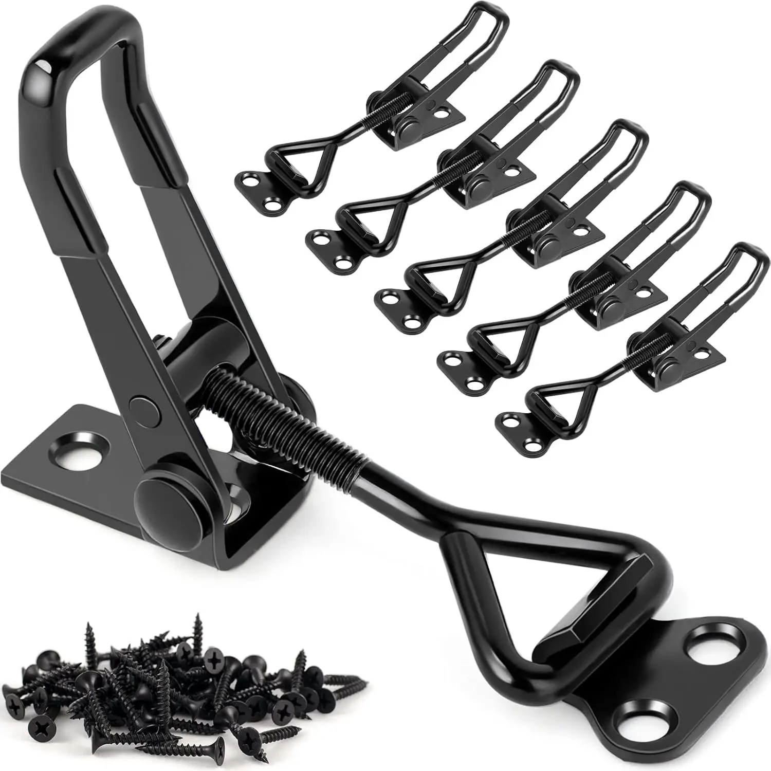 GJANSH 6 Packs Toggle Clamp Latch, 100KG 220LBS Holding Capacity, Black Adjustable 4001 Pull Latch Clamps Quick Release Hasp for Smoker Cabinet Boxes Case Trunk Jig