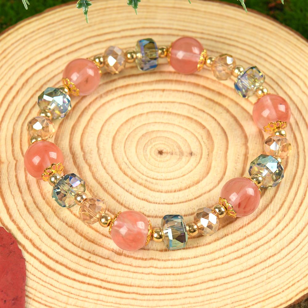 Colorful crystal lucky bracelet, suitable as a gift for a girlfriend on special occasions, blue bracelet jewelry, fashionable artificial bracelet, today's colorful block bead crystal bracelet - durable structure