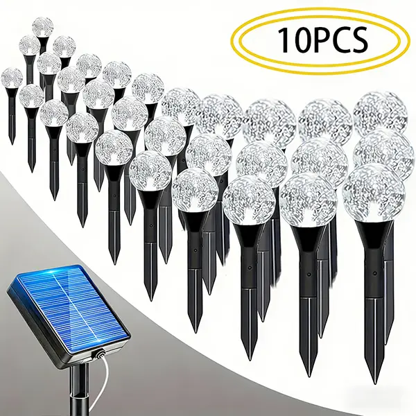 Outdoor Solar Crystal Ball String Lights - Latest Upgraded 10-LED, 2m IP44 Lawn Fixture, 8 Lighting Modes, Light-Sensing Switch, Ideal for Gardens, Patios
