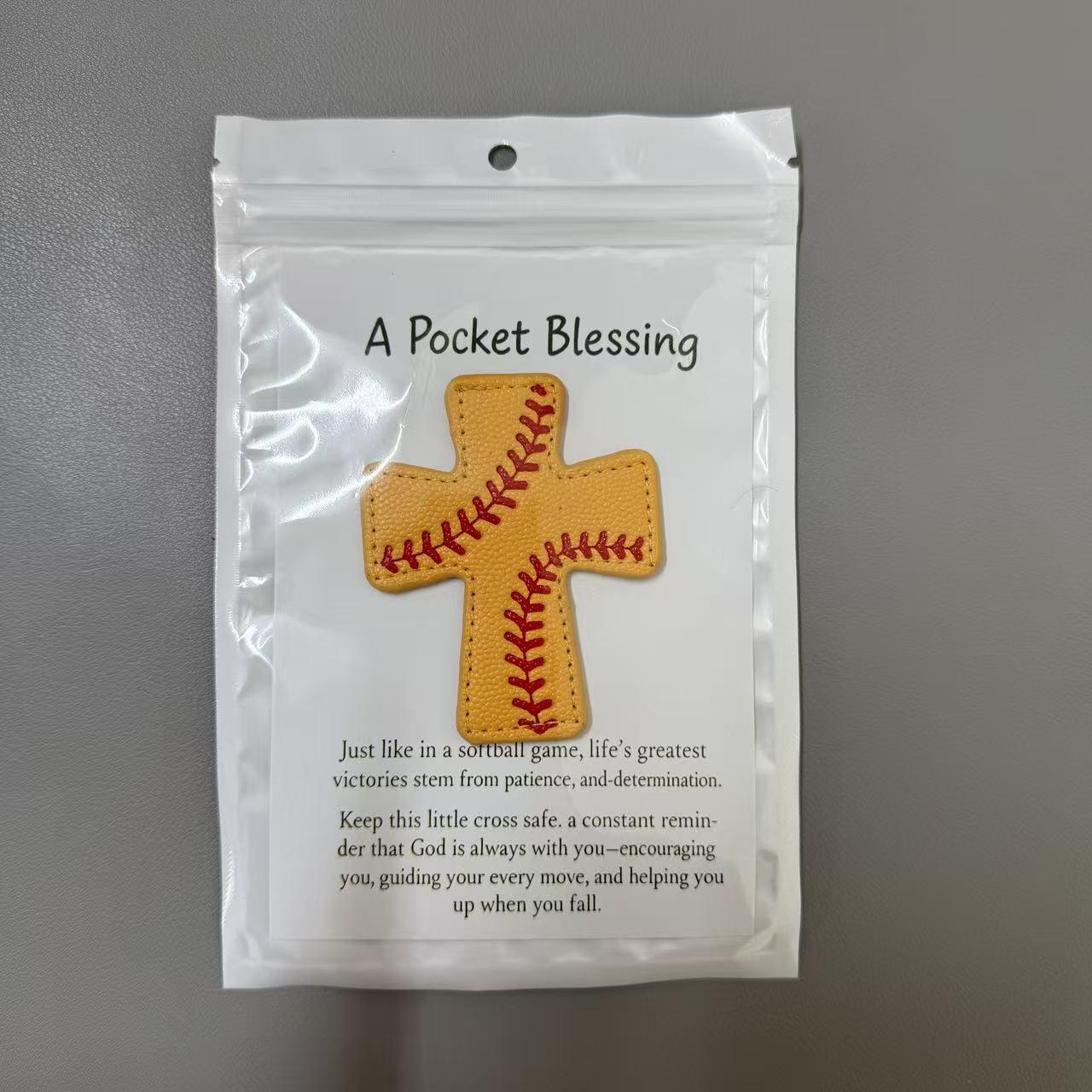 Baseball Cross Token Gift, Leather Pocket Blessing Card for Athletes