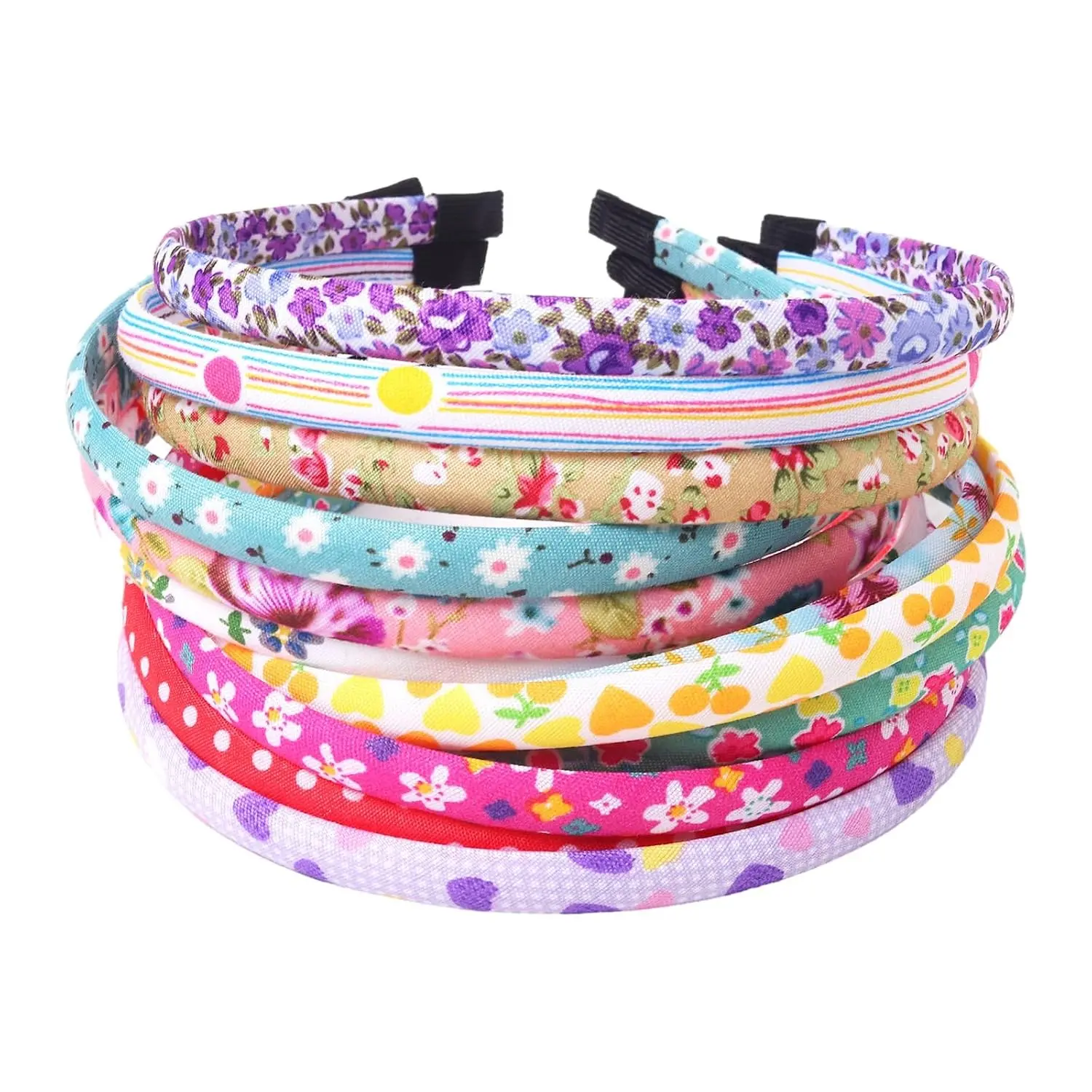 12Pcs Floral Fabric Covered Thin Headbands for Girls Toddlers Birthday Party Favors HairbandsGift