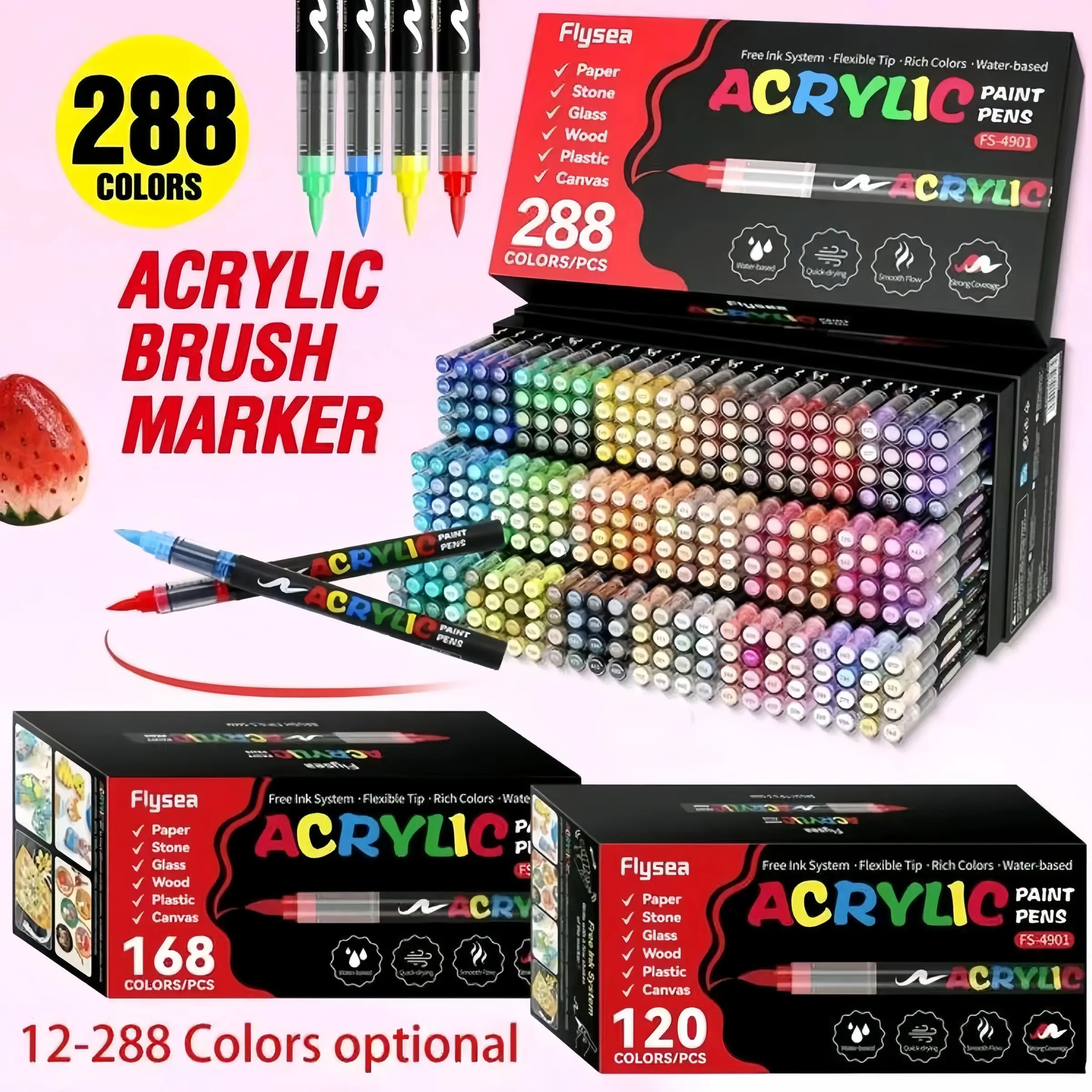 Rich Color Acrylic Marker Pen Set with 12/24/36/48/60/72/120/168/240/288 Colors Portable Storage Artistic Supplies for DIY Painting Easter Eggs Rock Art Canvas Shoes Clothing Landscape Illustration