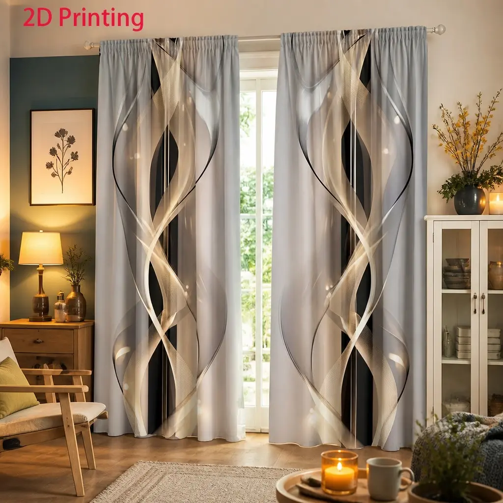 Two-Piece Artistic Striped Print Curtains, Suitable for Living Room & Bedroom, Half-Privacy Polyester Material, Home Decor, Window Drapes, Home Textile, Home Decoration Curtain, Home Decorative Curtain