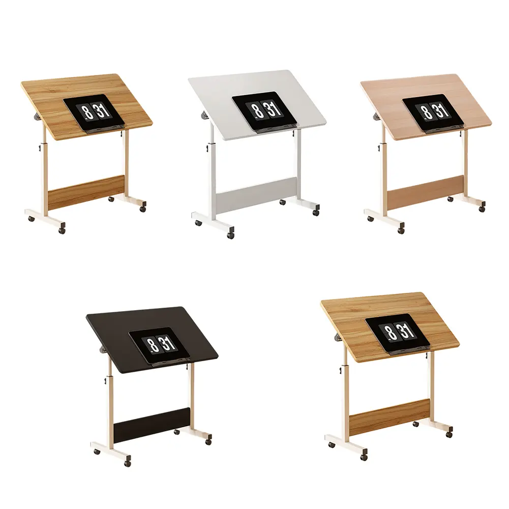 65-87Cm Height Adjustable Standing Desk, 40*80Cm Mobile Standing Desk, Foldable Adjustable Desk with Wheels, Rolling Small Laptop Table, Tiltable Top, for Bedroom, Living Room, Office