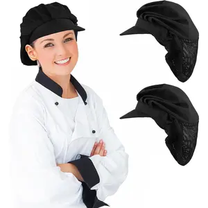 2Pcs Chef Hats-Kitchen Baker Cooking Hair Nets Food Service Hairnets  Women Men with Brim