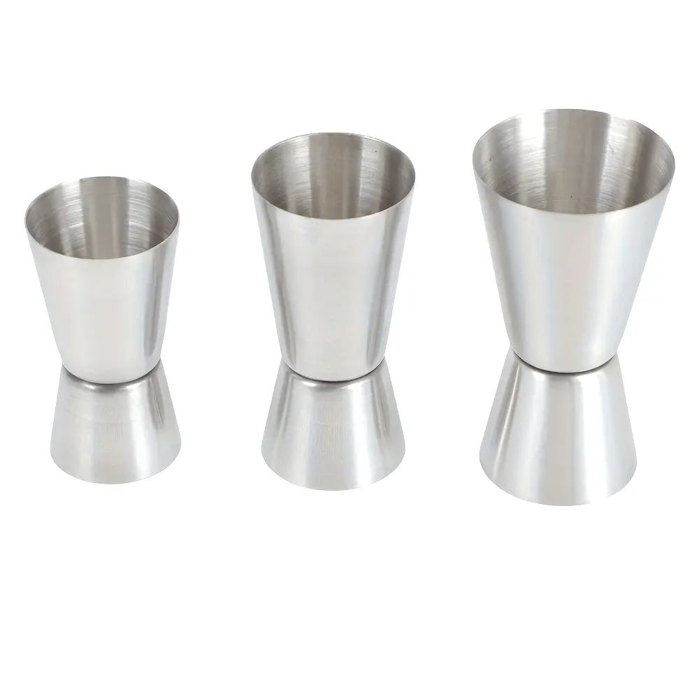 3pcs/Set of 304 Stainless Steel Cocktail Measuring Cups Double Headed Cocktail Jigger Professional Bartender Measures Ounces Beverage Measuring Cup Perfect Party Wedding Kitchen Bar Tool