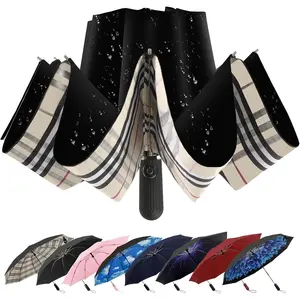 Compact Inverted Travel Umbrella, Automatic Open Close, 9-Rib 46 Inch Windproof Umbrella, Waterproof UPF 50+, Portable Umbrellas for Men, Women, Travel, and Daily Use.