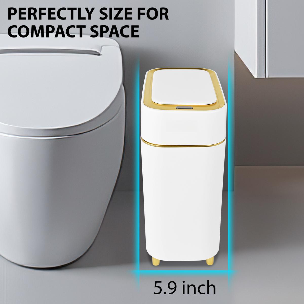 Auto-Sensor Trash Bin - Wave & Knee Induction Quick Voiceless Open Removable Liner Battery-Powered Motion Sensor Touchless Waterproof Durable Multipurpose Reusable Automatic Plastic White Gold