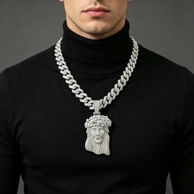 Unisex Zinc Alloy Crown-Shaped Iced Out Zircon Pendant, Silver-Gold Finish, Cuban Chain Compatible Hip Hop Necklace, Party-Wear Everyday Gift Accessory, Parties