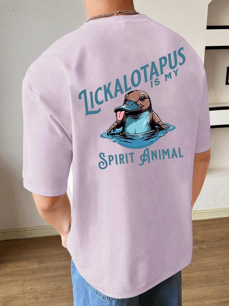 Men's Regular Fit Letter & Animal Print Round Neck Tee, Casual Short Sleeve Crew Neck T-shirt for Summer, Fashion Men's Top for Daily Wear