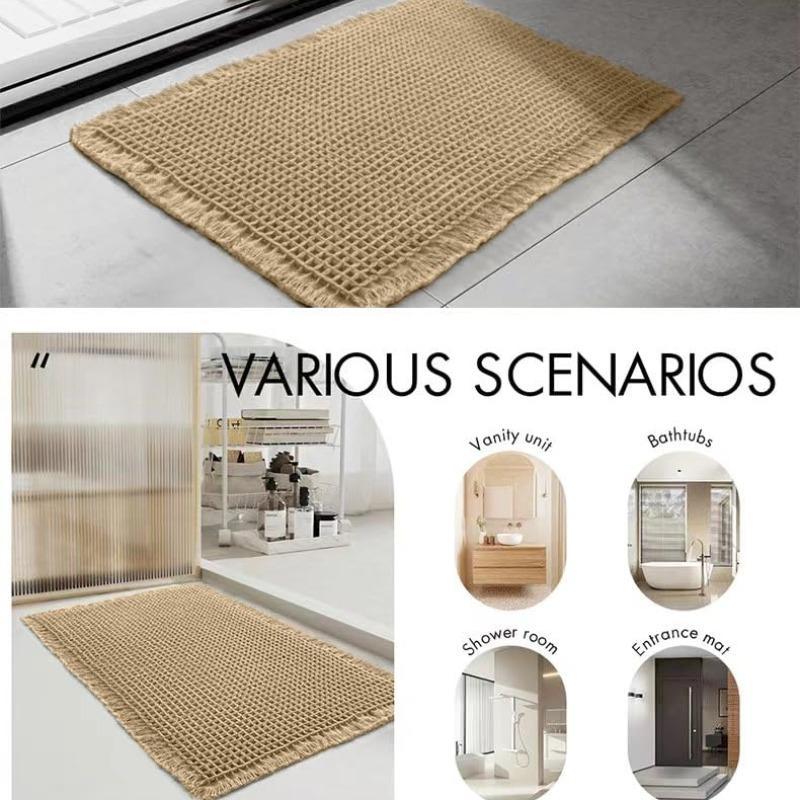Boho Style Waffle Bath Mat, 1/3 Counts Non-slip Washable Bath Rug, Super Absorbent Bath Mat, Boho Area Rug, Soft Shower Mat for Bathroom Floor, Tub and Shower, Washable Rugs, Water Absorbent Rug, Washable Vintage Rug, Bohemian Style Rugs
