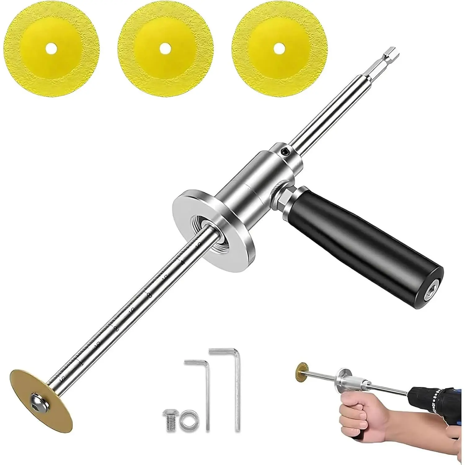 Inside Pipe for PVC Pipe, with Grit Cutting Wheel and Handle, Fit for 1-1/2 Inch to 8 Inch,7 Inch Cutting Depth,1/4in Hex Shank Fit for