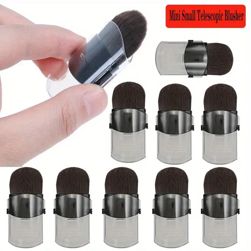 Portable Travel Mini Small Telescopic Blusher Makeup Brush Soft Single Face Foundation Powder Brushes With Lid Cosmetic Tools