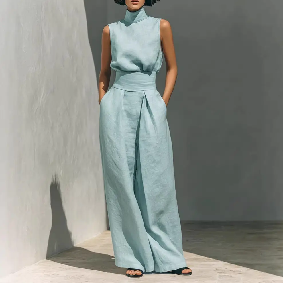 comfortable,Women's 2-Piece Cotton-Linen Sleeveless Casual Set, 2026 Summer New Trouser & Top Outfit, Loose-Fit, Breathable, Plus Size, Casual Korean, Solid Colors Women's Clothes