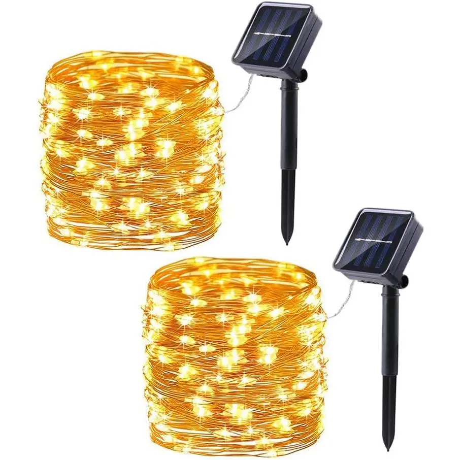 Solar String Lights Outdoor - 2 Pack  66ft 200LED Solar Fairy Lights  8 Modes Twinkle Lights for Outdoor, Patio, Garden, Yard, Party, Wedding, Tree Decoration (Warm White)