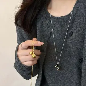 Korean Metal Waterdrop Pendant Necklaces for Women 2025 New Simple Double Water Drop Long Sweater Chain Necklaces Jewelry Gifts
