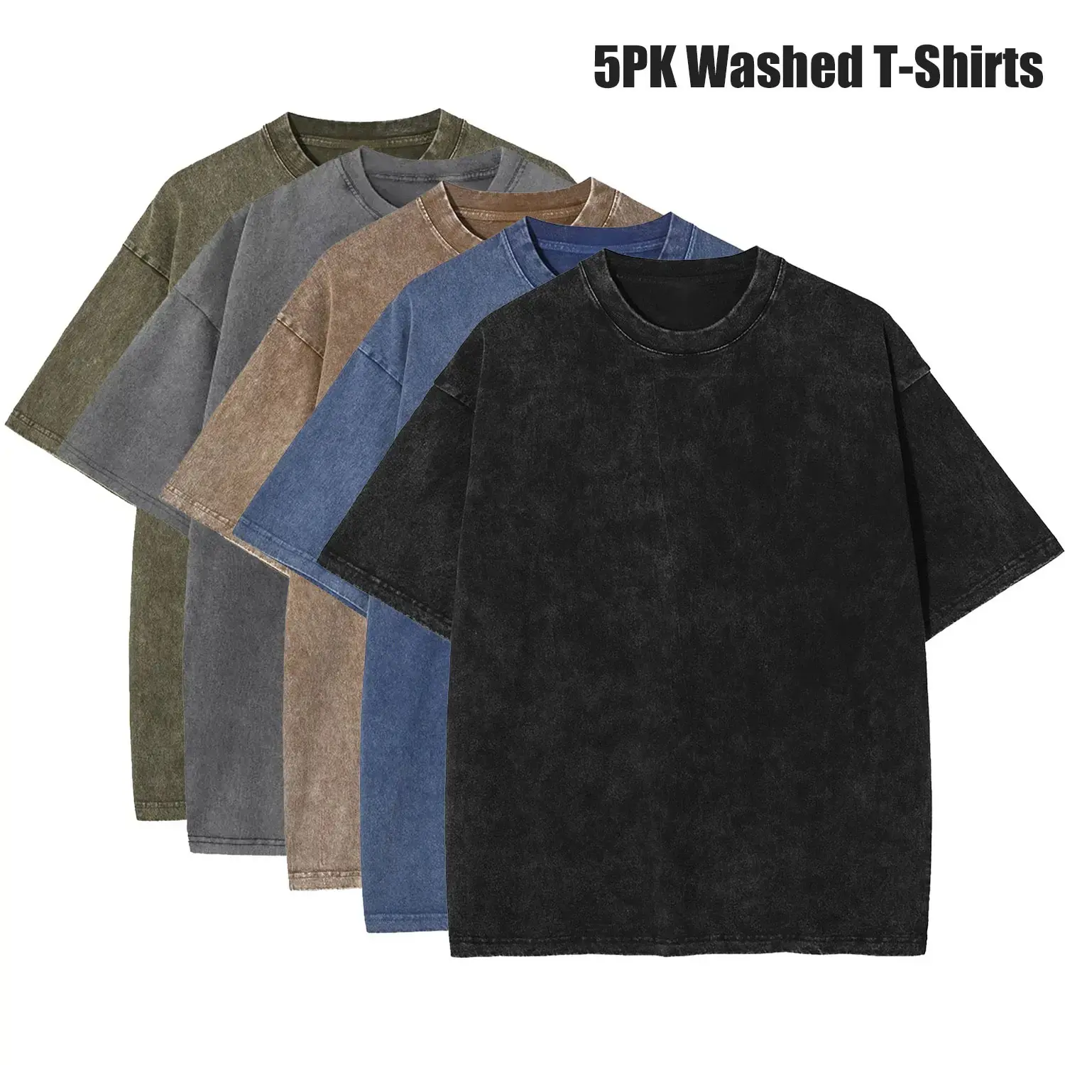 5-Pack washed Tshirts for Men Gym Vintage T Shirts Cotton Workout Acid Wash Tees,Comfortable Casual Gym Short Sleeve Tops for Everyday Use