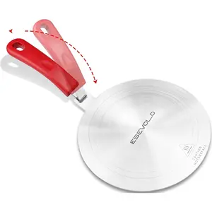 7.9 inch Heat Diffuser for Gas Stove Stainless Steel Induction Adapter Plate Converter Disk for Induction Cooking with Detachable Handle Red