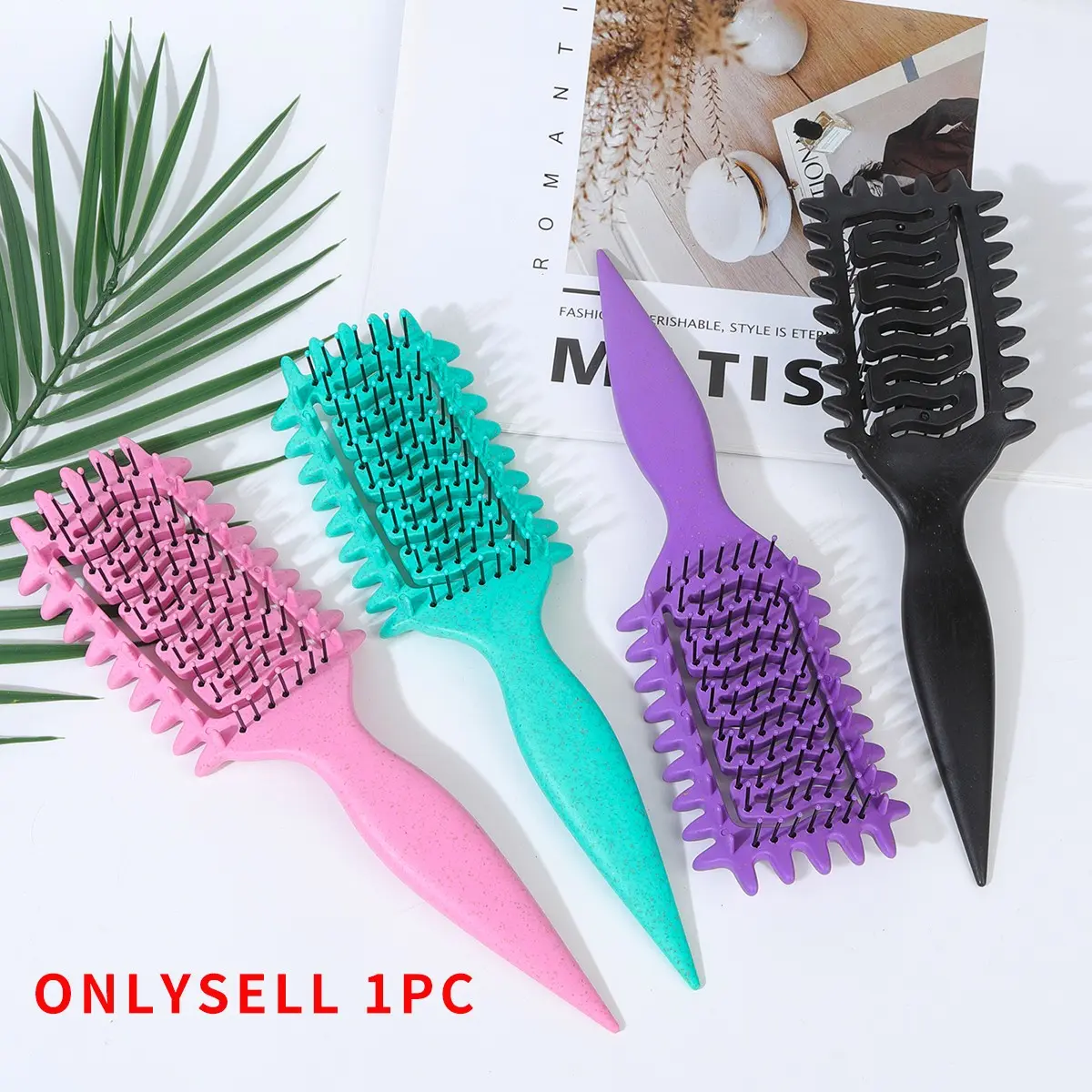 1 Piece Curly Hair Brush, Hollow Comb with Nylon Bristles and Abs Handle, Suitable for All Hairstyles, Dry and Wet Use, Hair Styling Tool