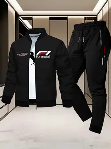 Daily Commute and Light Sport Two-In-One Geometric Print Jacket and Pants Set, Casual Fitted Outerwear for All Seasons