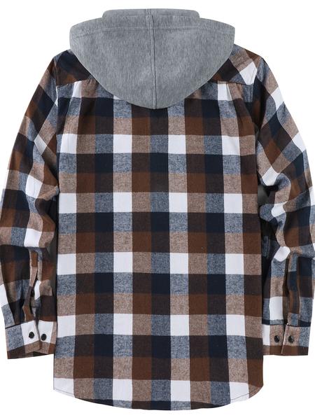 Men's Flannel Hoodie Long Sleeve Fashion Plaid Hooded Shirt Button Neckline with Pockets, Casual Winter Wear for Men