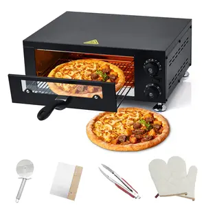1100W Commercial Electric Pizza Oven Countertop – Stainless Steel Tabletop Pizza Maker – Adjustable Temperature & Timer