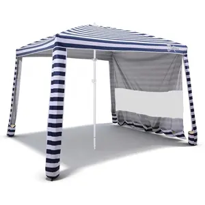 8x8 Ft Large Beach Cabana Tent, UPF 50+ 99.9% UV Block Windproof Sun Shelter for Family - 64 Sq Ft Big Shade Canopy with Sand Anchors & Cooling Silver Glue Coating, Easy Setup Portable Sunshade