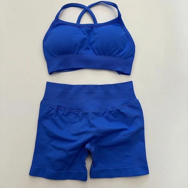 With Logo) DFYFN Yoga Fitness  Women's Seamless Yoga  2-Piece   Backless  Bra Butt-Lifting Shorts Workout Clothes Halter Crop Top Set Tie-Dye Cross Pattern Hoodie sports tracksuits men wrestling suits Men's Velour Patchwork Two-Piece summer thermal track